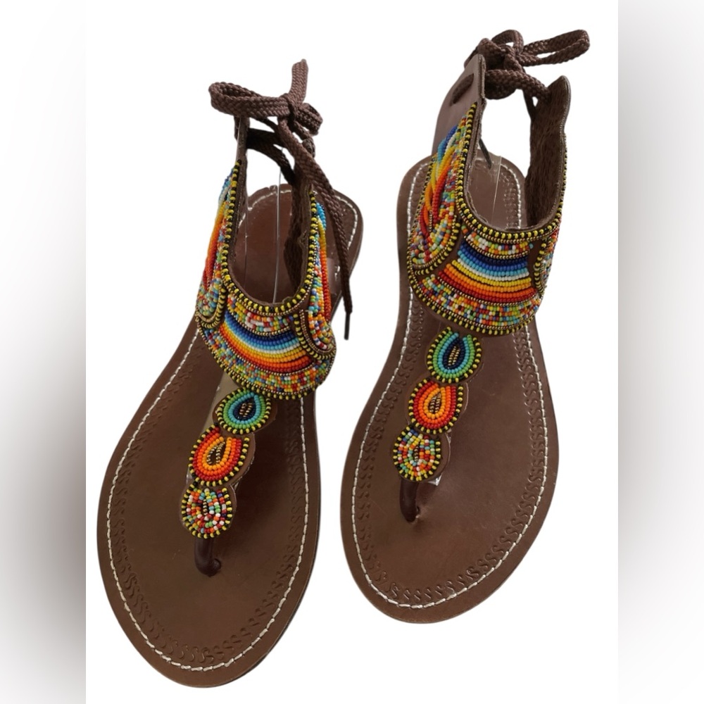 Colorful African Beaded Gladiator Sandals Size 41 (9.5) - Picture 5 of 5